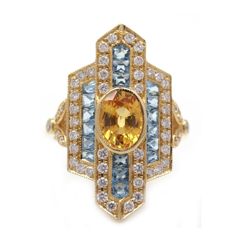 Sapphire, Aquamarine & Diamond Ring