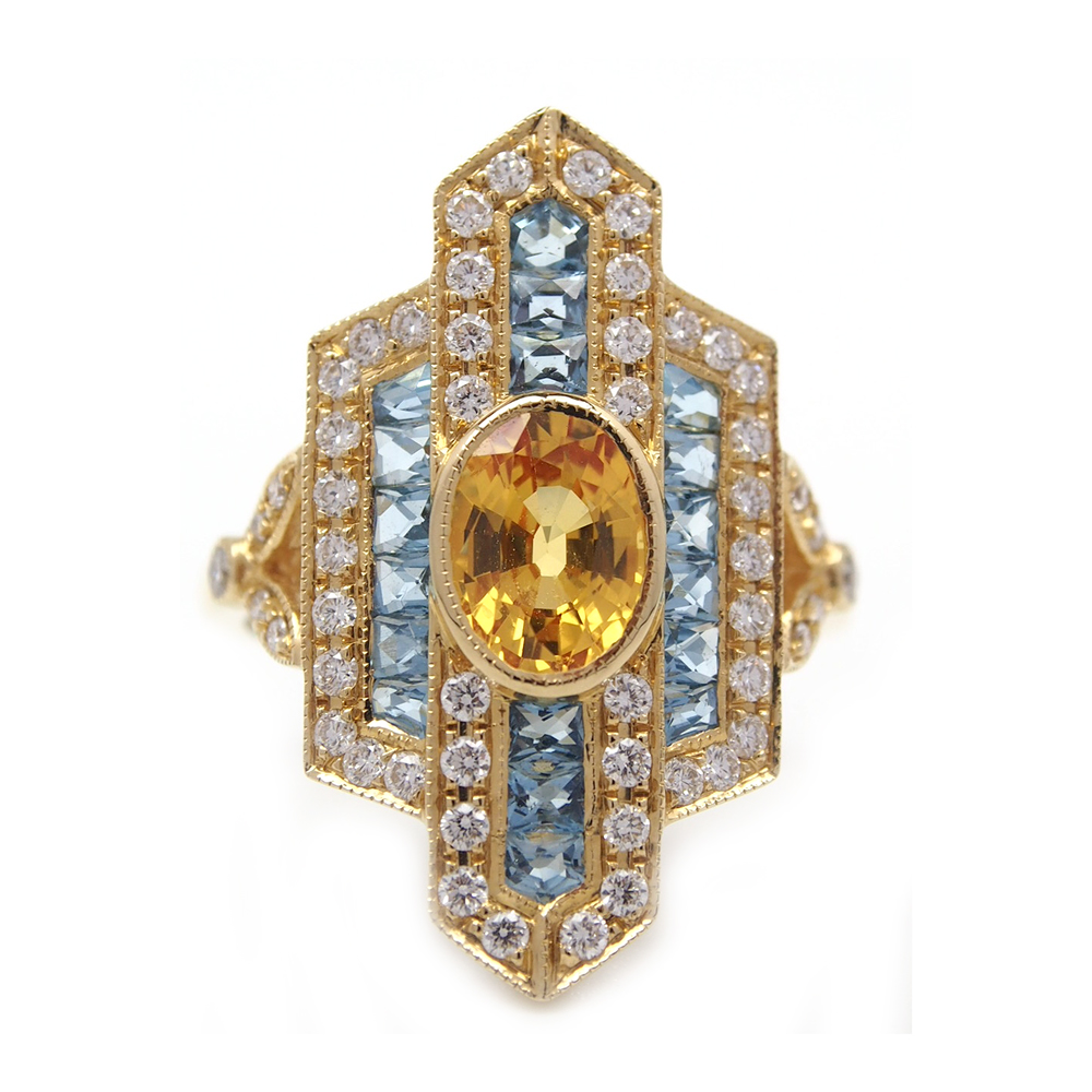 Sapphire, Aquamarine & Diamond Ring