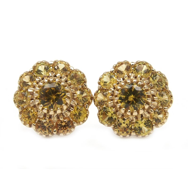 Sapphire Cluster Earrings - Yellow