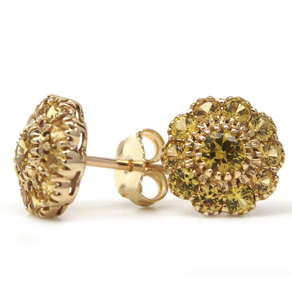 Sapphire Cluster Earrings - Yellow