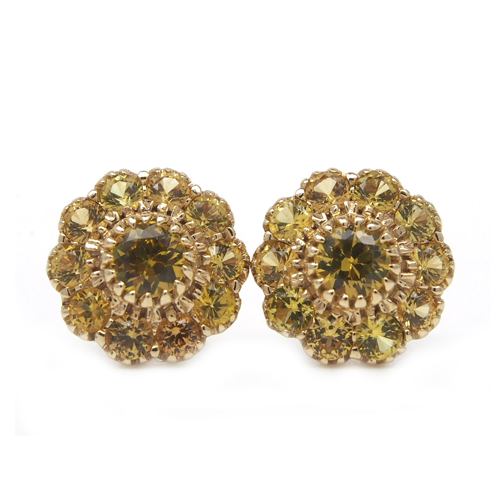 Sapphire Cluster Earrings - Yellow