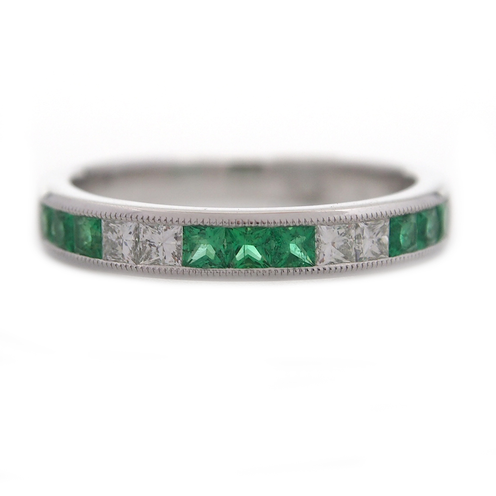 Emerald And Diamond Half Eternity Ring