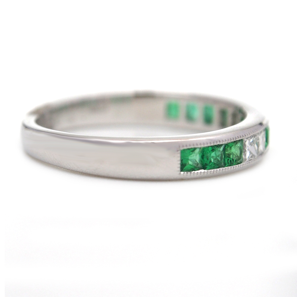 Emerald And Diamond Half Eternity Ring
