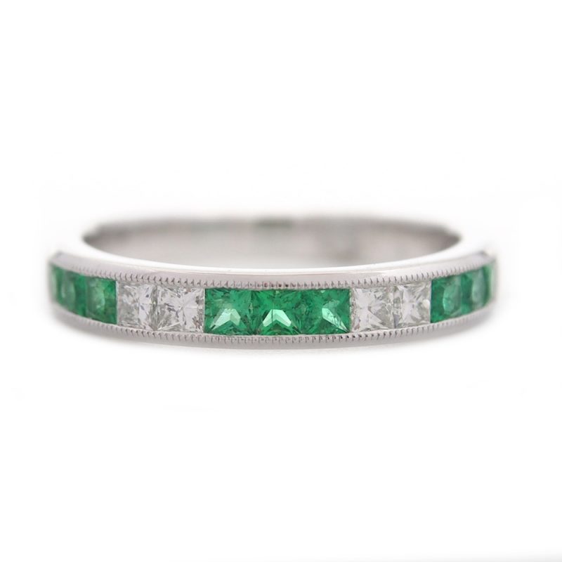 Emerald And Diamond Half Eternity Ring