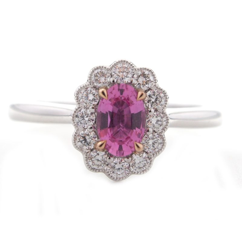 Sapphire & Diamond Cluster Ring - Pink