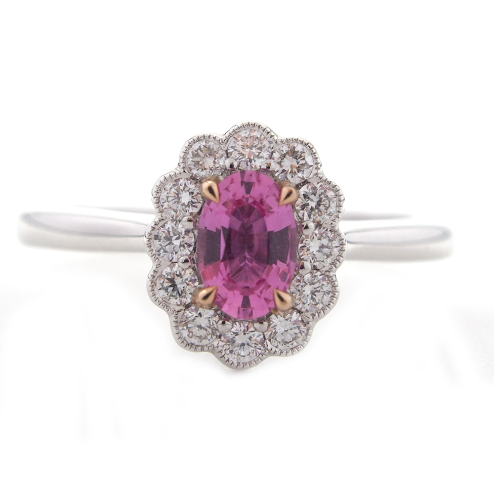 Sapphire & Diamond Cluster Ring - Pink