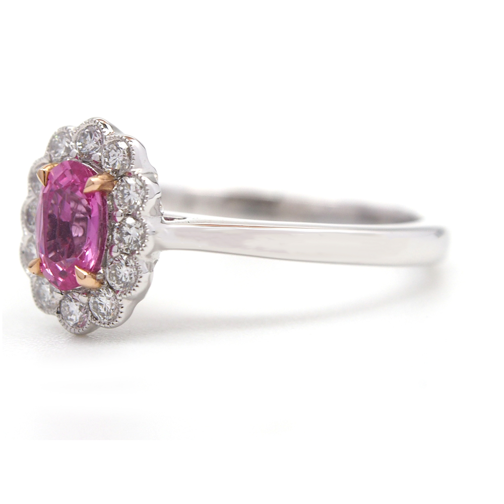 Sapphire & Diamond Cluster Ring - Pink
