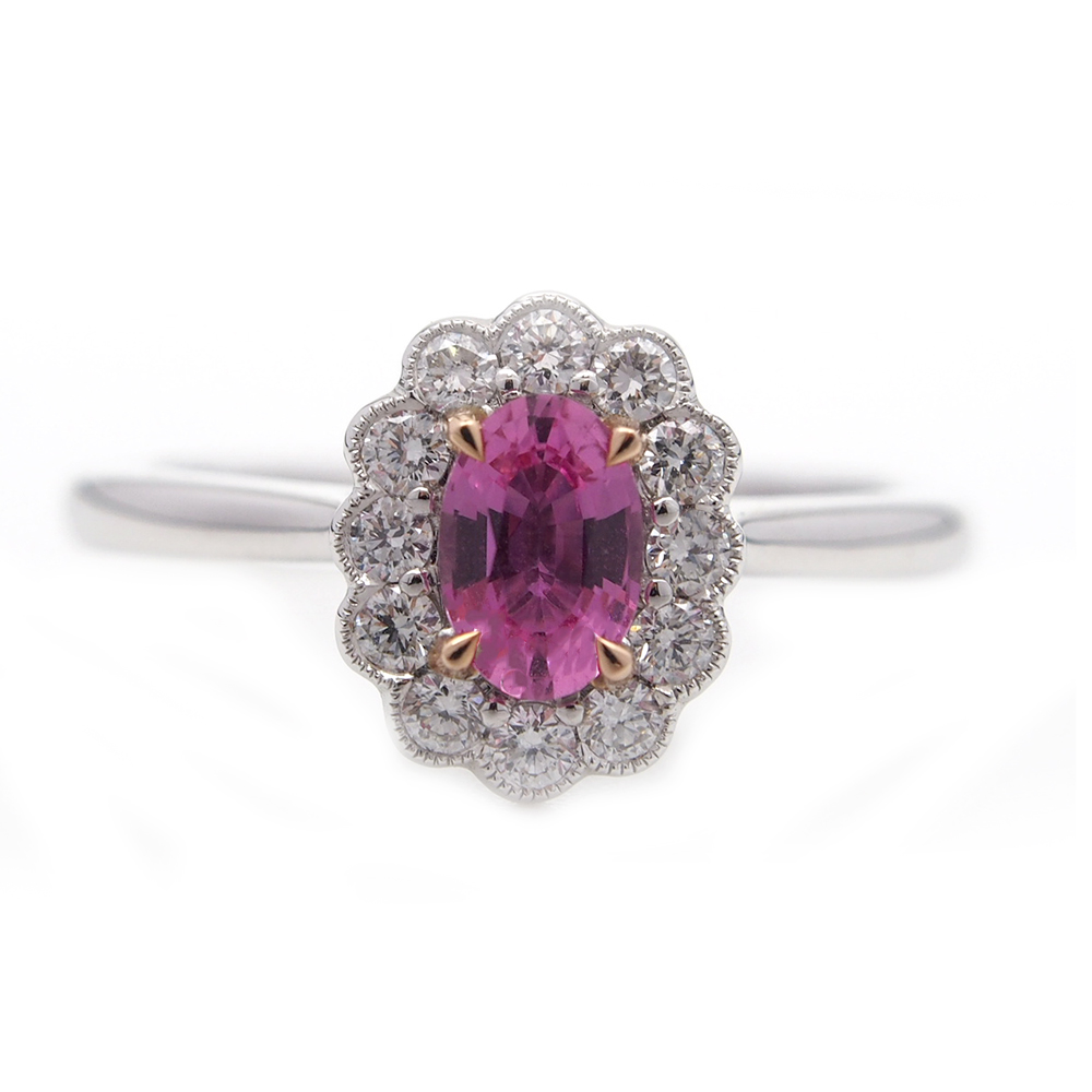 Sapphire & Diamond Cluster Ring - Pink